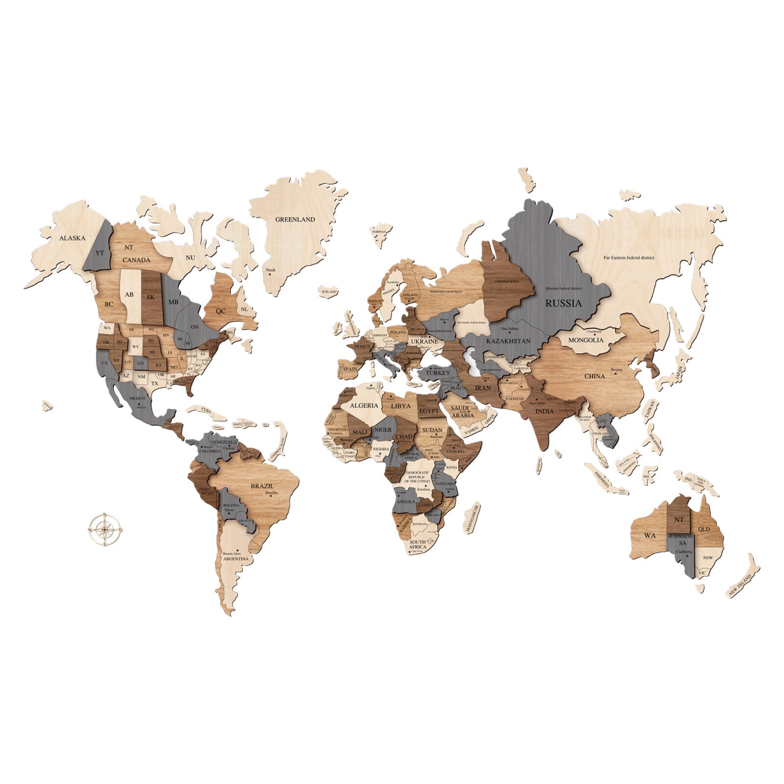 Mappa del mondo in legno da parete a colori
