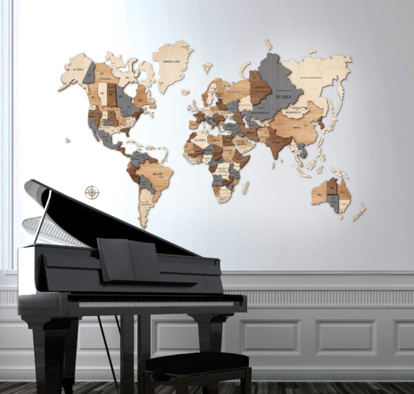 Mappa del mondo in legno da parete a colori
