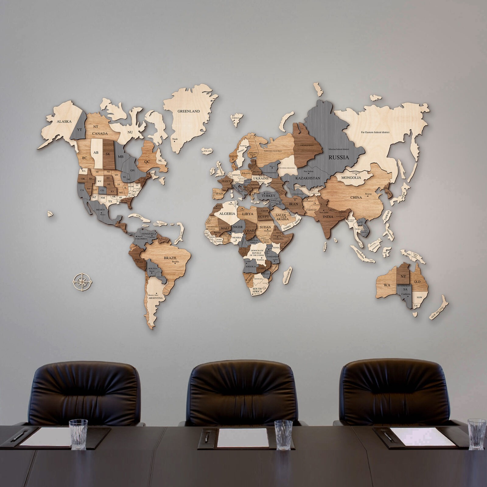 Mappa del mondo in legno da parete a colori