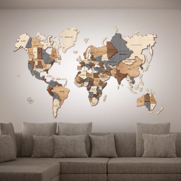 Mappa del mondo in legno da parete a colori
